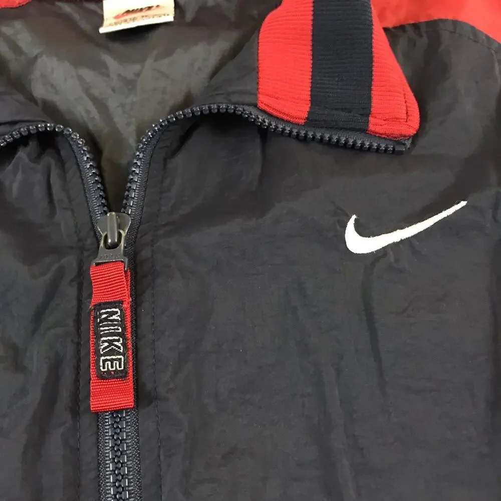 Nike Jacket XL Youth 18-20 Navy Blue Red Windbreaker Distressed Swoosh Vintage